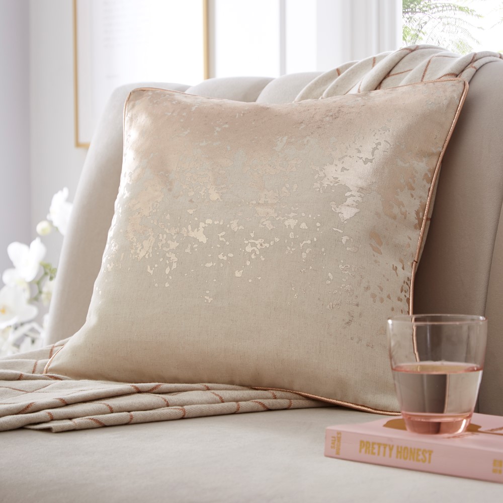 Splatter Foil Print Cushion By Tess Daly In Rose Gold